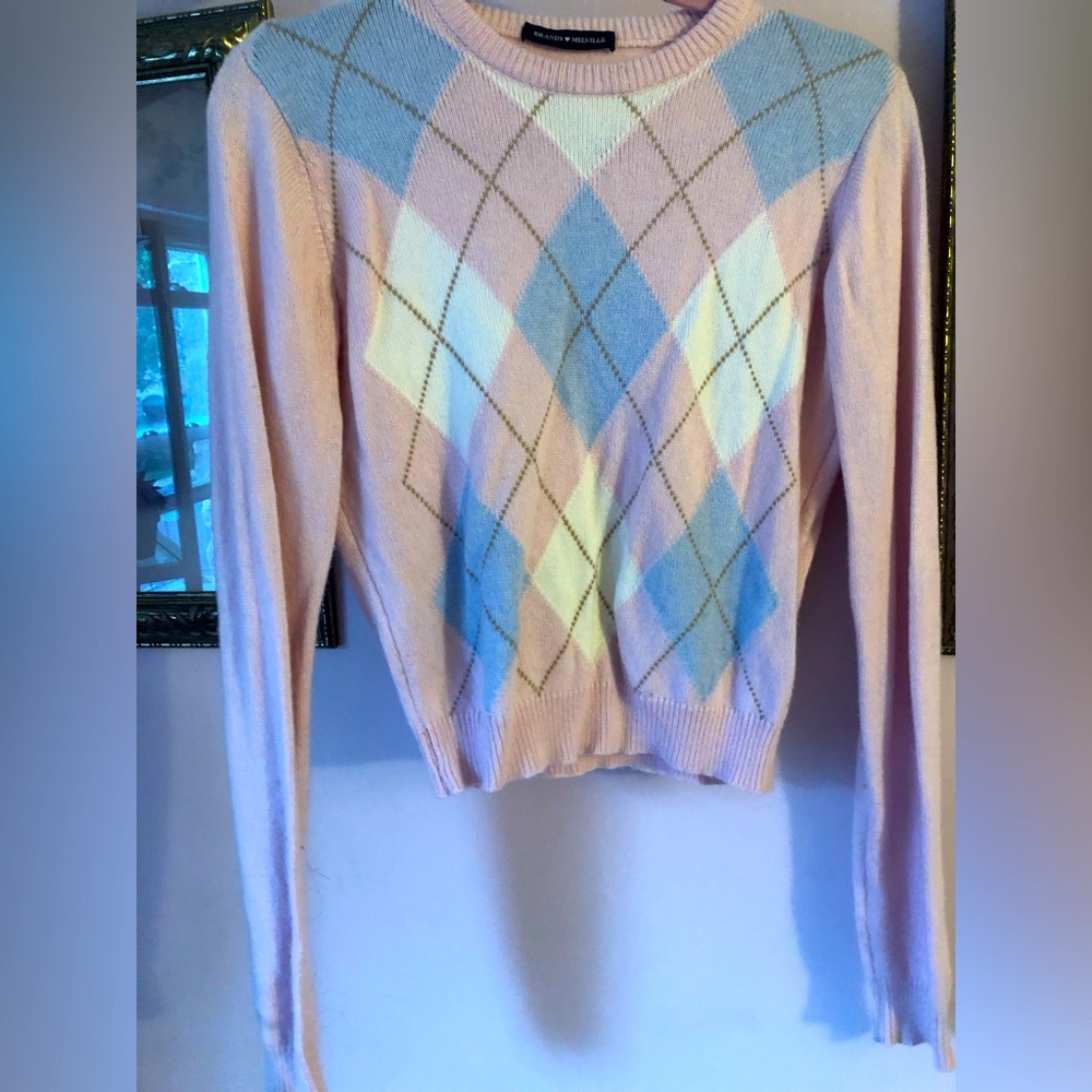 Cute Pink Checkered Brandy Melville Abi Sweater